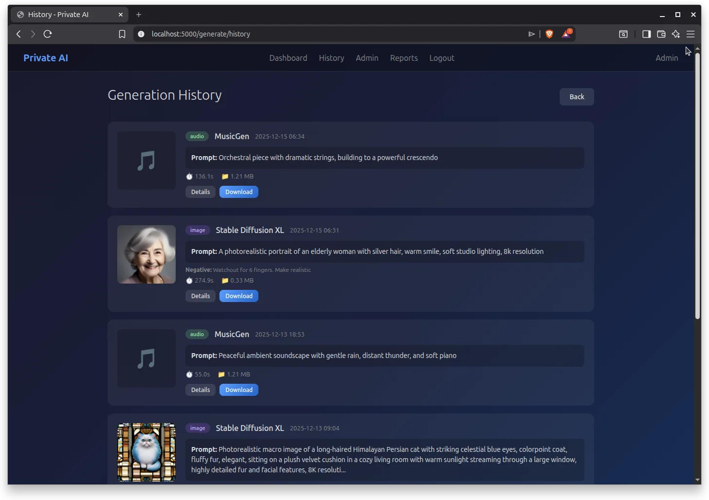 Generation History Interface